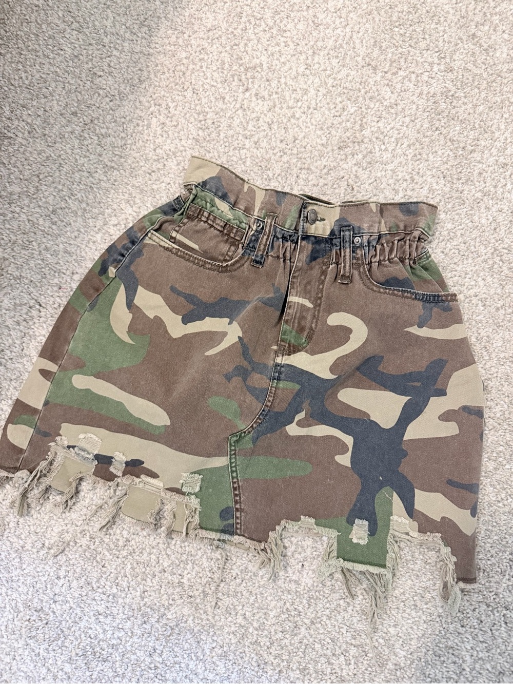 Forever 21 Camo Distressed Denim Mini Skirt